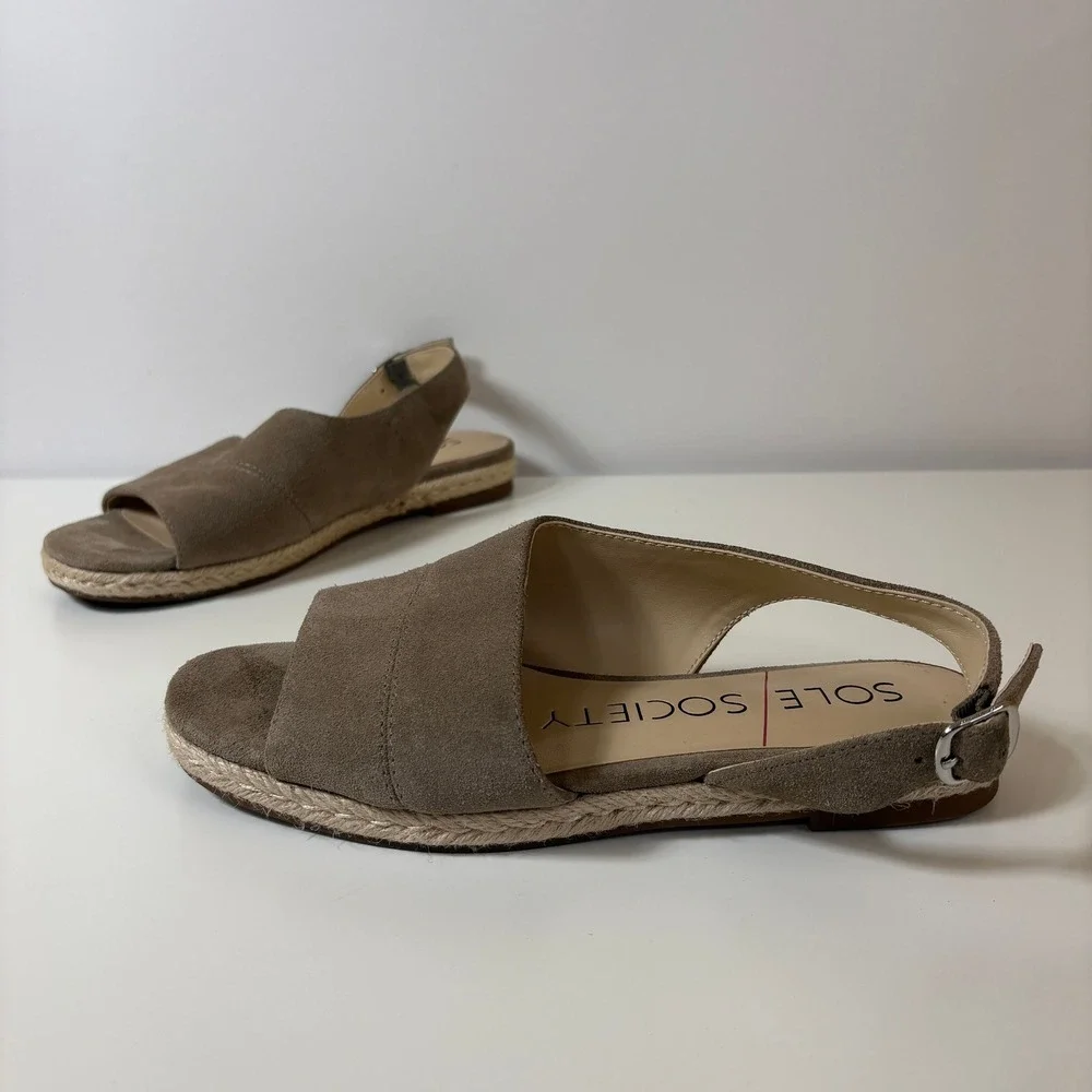 Sole Society Women Suede Espadrille Slingback Flat Sandal Size 7 Tan Summer Boho